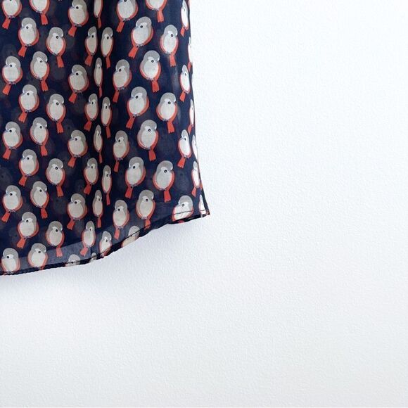 Papillon Blouse Blue w/Gray Birds Tank Top Shirt Women's S Chest Pocket Zippered - Picture 5 of 7